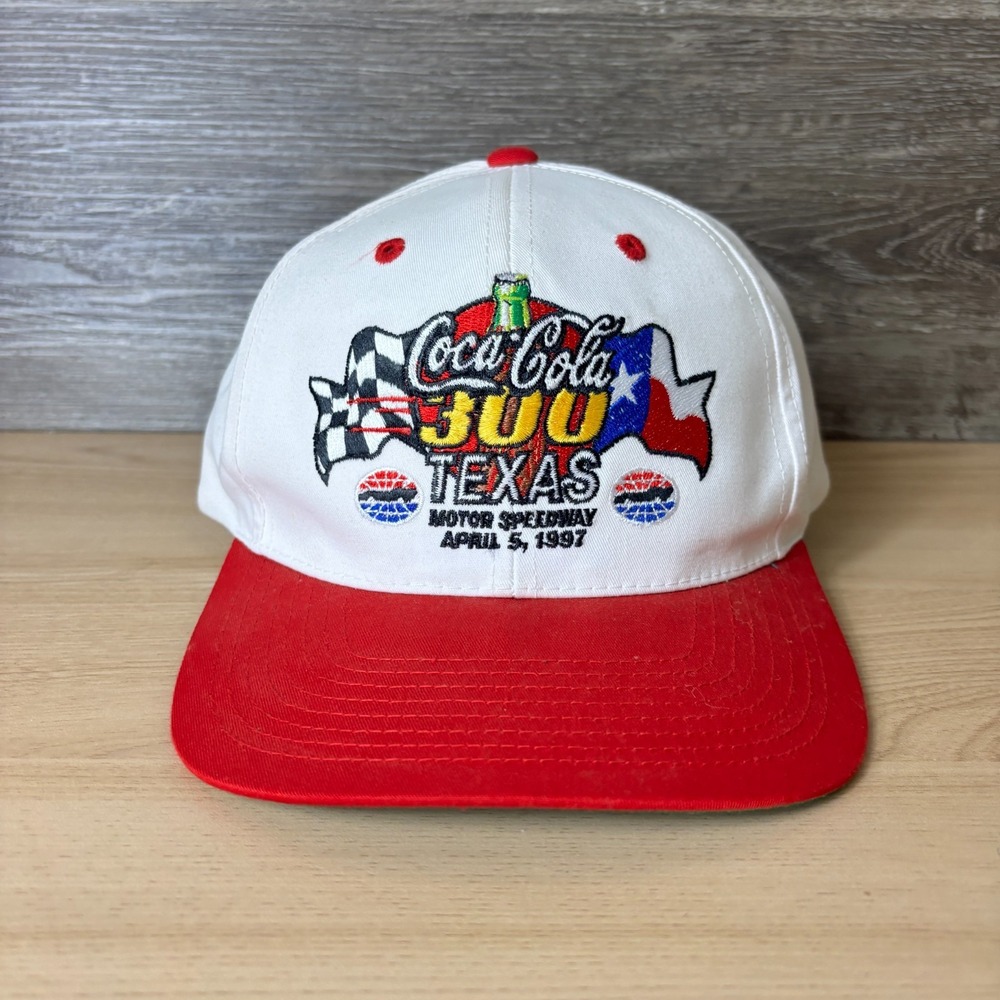 Vintage Coca Cola 300 Hat Cap Snap Back White Red Texas Motor Speedway 1997